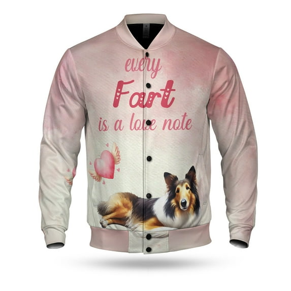 Every Fart is Love Note Collie Guilty Face Happy Valentine's All Over Print 3D Baseball Jacket Collie Dog Lover Gifts Idea Bomber Jacket Softball - 01016