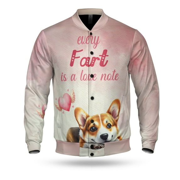 Every Fart is Love Note Corgi Guilty Face Happy Valentine's All Over Print 3D Baseball Jacket Welsh Corgi Dog Lover Gifts Idea Bomber Jacket Softball - 01016