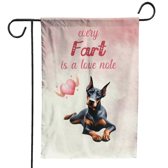 Every Fart is Love Note Doberman Pinscher Guilty Face Happy Valentine's Garden Flag 12x18in Double Sided Doberman Dog Lover Gifts Outdoor Decor - 01016