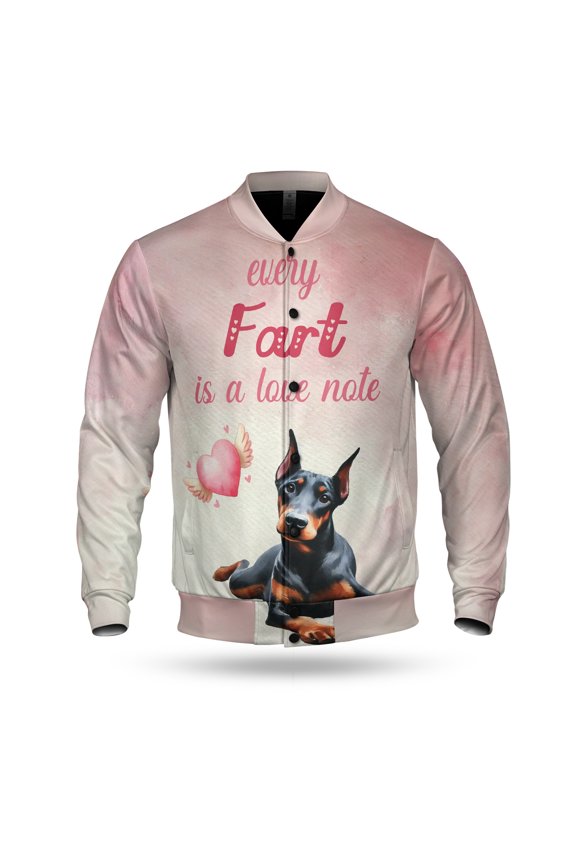 Every Fart is Love Note Doberman Pinscher Guilty Face Happy Valentine's All Over Print 3D Baseball Jacket Doberman Dog Lover Gifts Bomber Jacket Softball - 01016
