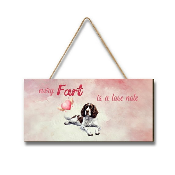 Every Fart is Love Note English Springer Spaniel Guilty Face Happy Valentine's Landscape Wood Sign Springers Dog Lover Gifts Hanging Wall Home Decor - 01016
