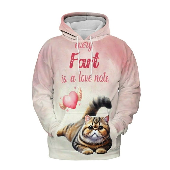 Every Fart is Love Note Exotic Shorthair Guilty Face Happy Valentine's All Over Print 3D Hoodie Unisex Merch Hoodies Cat Lover Kitten Owner Gifts - 01016
