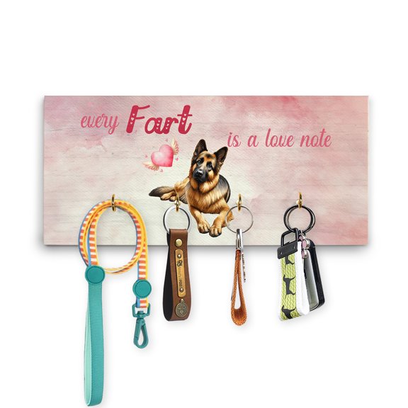 Every Fart is Love Note German Shepherd Guilty Face Happy Valentine's Wood Key Holder Alsatian Dog Lover Gifts Wall-mounted Key Rack Home Decor - 01016