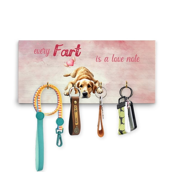 Every Fart is Love Note Golden Retriever Guilty Face Happy Valentine's Wood Key Holder Goldens Dog Lover Gifts Idea Wall-mounted Key Rack Home Decor - 01016