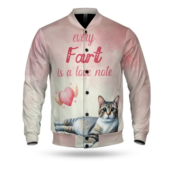 Every Fart is Love Note Manx Guilty Face Happy Valentine's All Over Print 3D Baseball Jacket Cat Lover Kitten Owner Gifts Bomber Jacket Softball - 01016