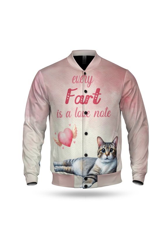 Every Fart is Love Note Manx Guilty Face Happy Valentine's All Over Print 3D Baseball Jacket Cat Lover Kitten Owner Gifts Bomber Jacket Softball - 01016