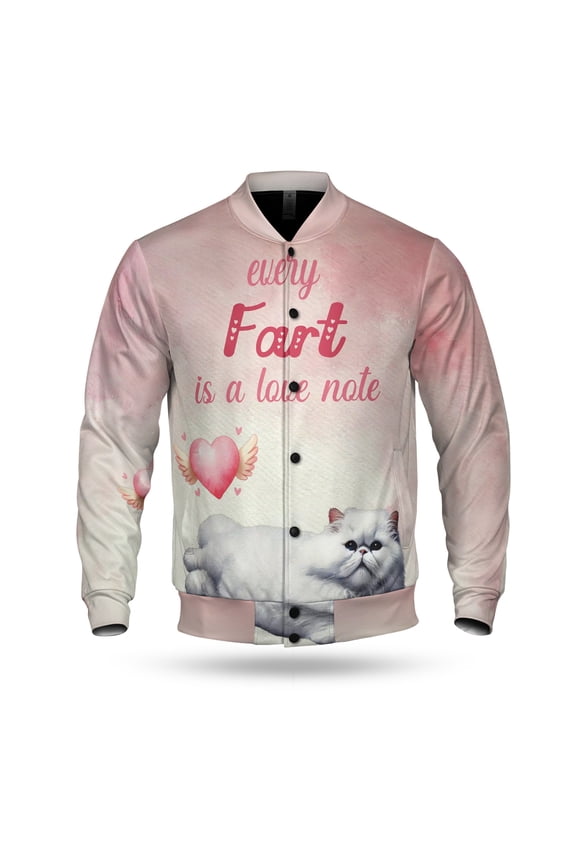 Every Fart is Love Note Persian Guilty Face Happy Valentine's All Over Print 3D Baseball Jacket Cat Lover Kitten Owner Gifts Bomber Jacket Softball - 01016