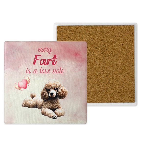 Every Fart is Love Note Poodle Guilty Face Happy Valentine's Set of 4 Stone Coasters Poodles Dog Lover Gifts Idea 4x4in Absorbent Soapstone Coaster - 01016