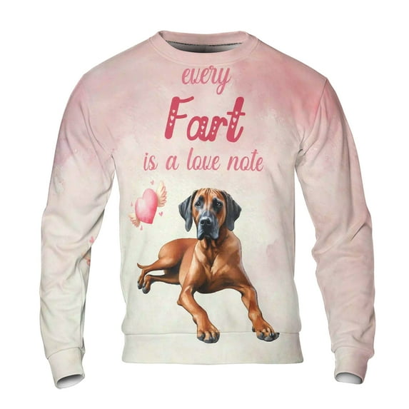 Every Fart is Love Note Rhodesian Ridgeback Guilty Face Happy Valentine's All Over Print 3D Sweatshirt Unisex Merch Ridgebacks Dog Lover Gifts - 01016
