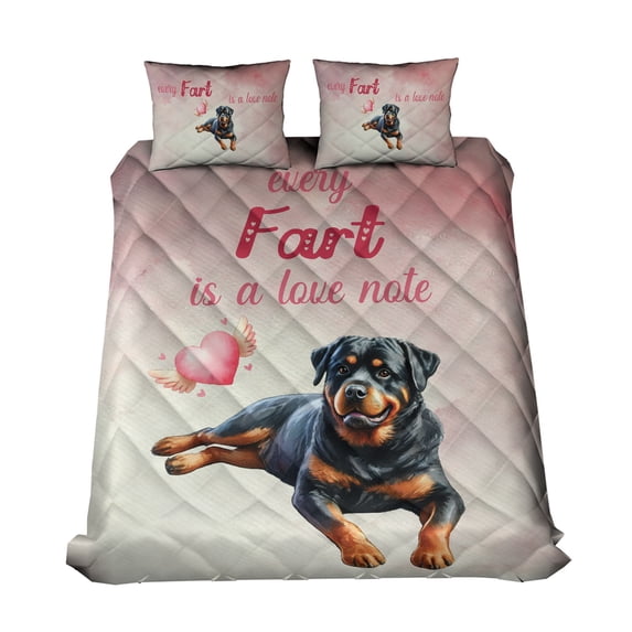 Every Fart is Love Note Rottweiler Guilty Face Happy Valentine's Quilt Bedding Set Rottie Dog Lover Gifts Idea 1 Blanket Bed Cover 2 Pillowcases - 01016