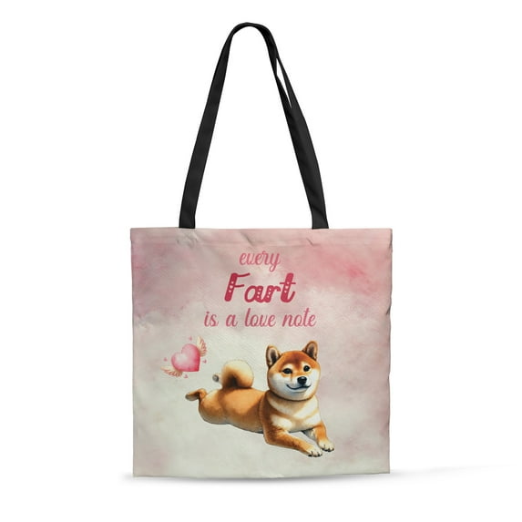 Every Fart is Love Note Shiba Inu Guilty Face Happy Valentine's All Over Print 3D Canvas Tote Bag Shibas Dog Lovers Gifts Idea Reusable Handbag - 01016