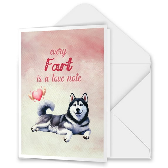 Every Fart is Love Note Siberian Husky Guilty Face Happy Valentine's 5x7in Folded Greeting Card Husky Dog Lover Gifts Single Note Card with Envelope - 01016