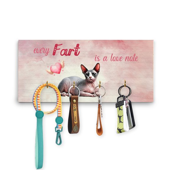 Every Fart is Love Note Sphynx Guilty Face Happy Valentine's Wood Key Holder Cat Lover Kitten Owner Gifts Idea Wall-mounted Key Rack Home Decor - 01016