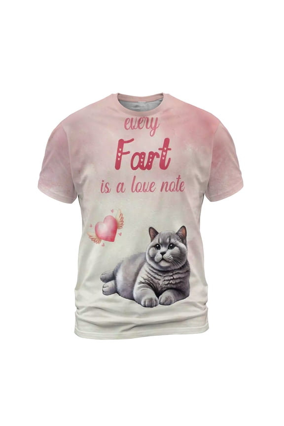 Every Fart is Love Note British Shorthair Guilty Face Happy Valentine's All Over Print 3D Shirt Unisex Merch Cat Lover Kitten Owner Gifts - 01016