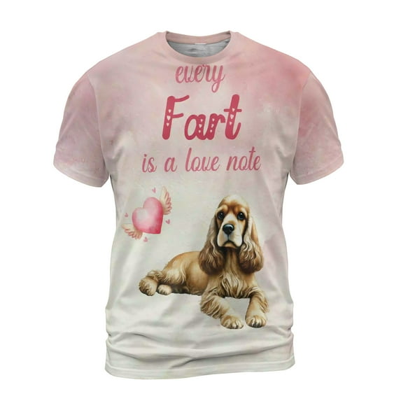 Every Fart is Love Note Cocker Spaniel Guilty Face Happy Valentine's All Over Print 3D Shirt Unisex Merch Cockers Dog Lover Gifts - 01016