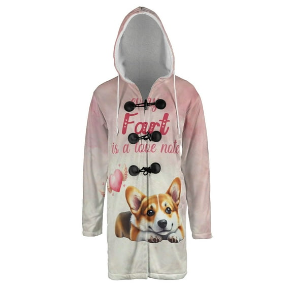 Every Fart is Love Note Corgi Guilty Face Happy Valentine's All Over Print 3D Hooded Duffle Toggle Coat Welsh Corgi Dog Lover Gifts Idea - 01016