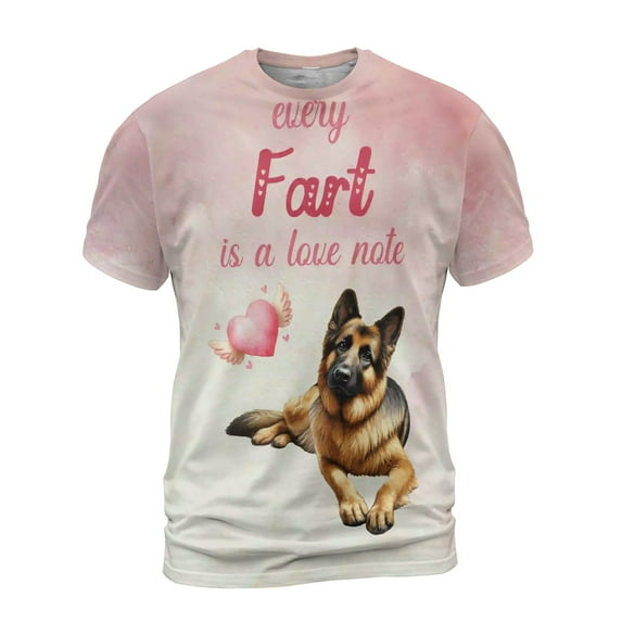 Every Fart is Love Note German Shepherd Guilty Face Happy Valentine's All Over Print 3D Shirt Unisex Merch Alsatian Dog Lover Gifts - 01016