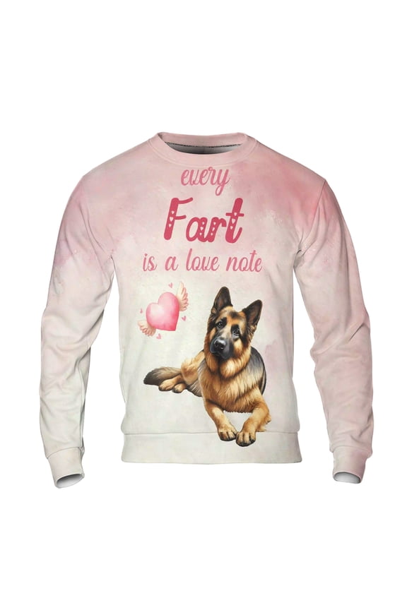 Every Fart is Love Note German Shepherd Guilty Face Happy Valentine's All Over Print 3D Sweatshirt Unisex Merch Alsatian Dog Lover Gifts - 01016