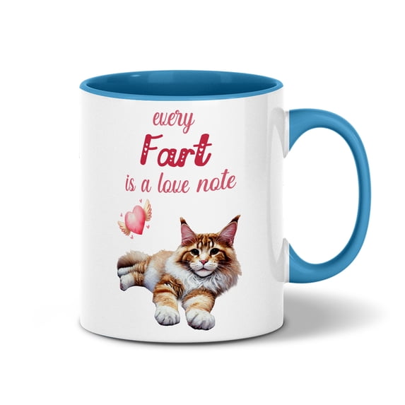 Every Fart is Love Note Maine Coon Guilty Face Happy Valentine's 11oz Accent Two-tone Mug Cat Lover Kitten Owner Gifts Coffee Tea Cup - 01016