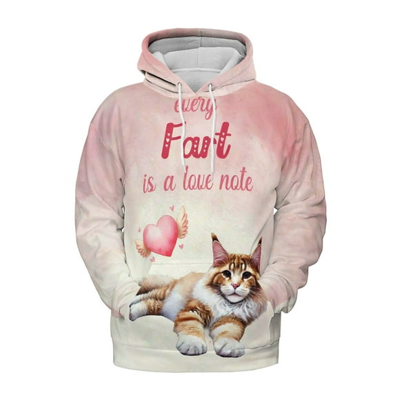 Every Fart is Love Note Maine Coon Guilty Face Happy Valentine's All Over Print 3D Hoodie Unisex Merch Hoodies Cat Lover Kitten Owner Gifts - 01016