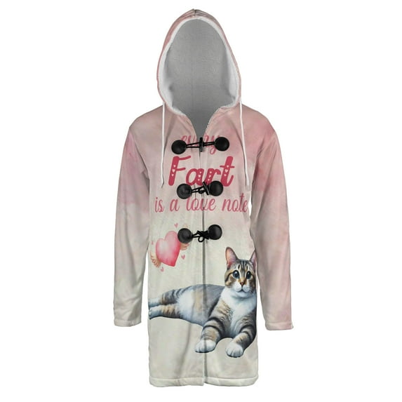 Every Fart is Love Note Manx Guilty Face Happy Valentine's All Over Print 3D Hooded Duffle Toggle Coat Cat Lover Kitten Owner Gifts - 01016