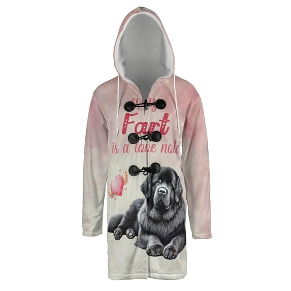 Every Fart is Love Note Newfoundland Guilty Face Happy Valentine's All Over Print 3D Hooded Duffle Toggle Coat Newfie Dog Lover Gifts - 01016