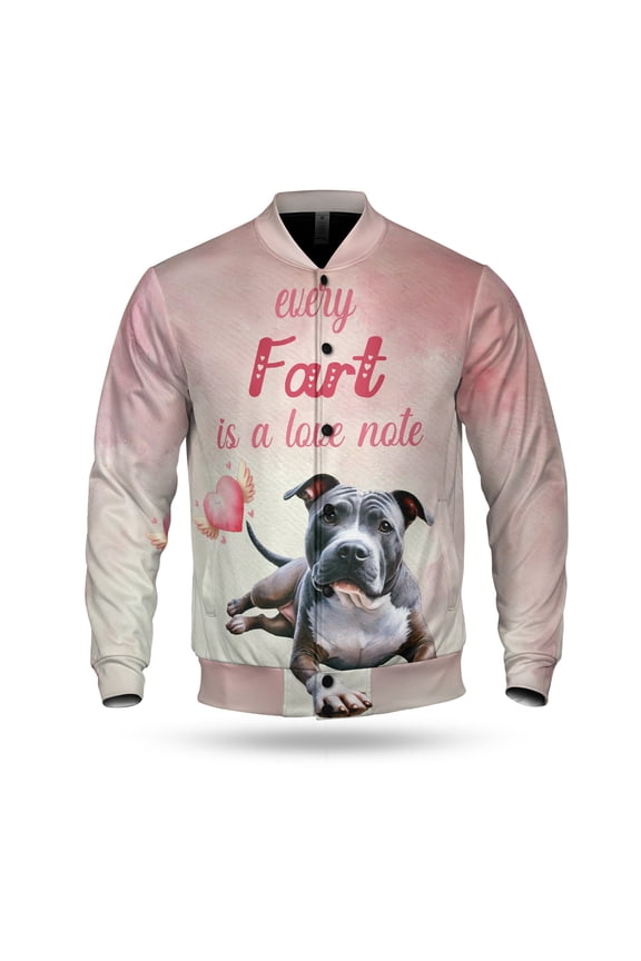Every Fart is Love Note Pitbull Guilty Face Happy Valentine's All Over Print 3D Baseball Jacket Terrier Dog Lover Bomber Jacket Softball - 01016