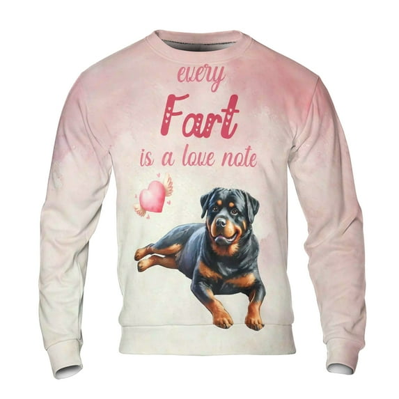 Every Fart is Love Note Rottweiler Guilty Face Happy Valentine's All Over Print 3D Sweatshirt Unisex Merch Rottie Dog Lover Gifts Idea - 01016