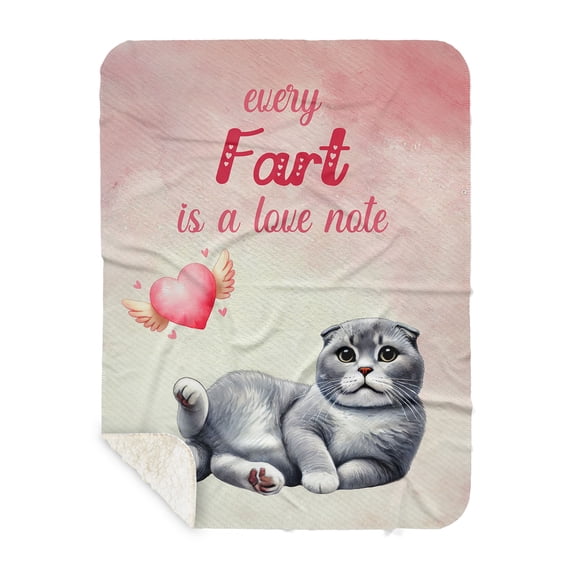 Every Fart is Love Note Scottish Fold Guilty Face Happy Valentine's Cozy Sherpa Blanket Cat Lover Kitten Owner Gifts Warm Soft Throw Blanket - 01016