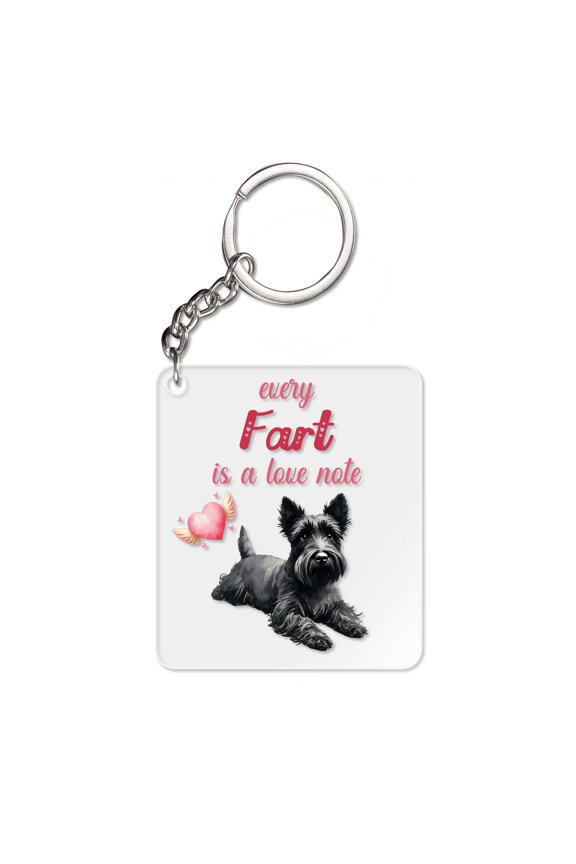 Every Fart is Love Note Scottish Terrier Guilty Face Happy Valentine's Acrylic Keychain Scottie Dog Lover Gifts Collar Charm Tag Keyring - 01016