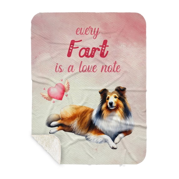 Every Fart is Love Note Shetland Sheepdog Guilty Face Happy Valentine's Cozy Sherpa Blanket Sheltie Dog Lover Gifts Warm Soft Throw Blanket - 01016