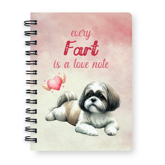 Every Fart is Love Note Shih Tzu Guilty Face Happy Valentine's Spiral Bound Journal Lion Dog Lover Gifts 5x7in Spiral Notebook - 01016