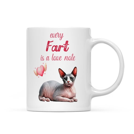 Every Fart is Love Note Sphynx Guilty Face Happy Valentine's Mug Cat Lover Kitten Owner Gifts Idea Coffee Tea Cup - 01016