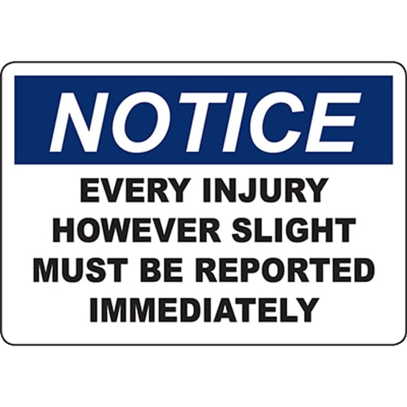 Every Injury Must Be Reported Warning Sign, Aluminum Rust-Proof Hazard Sign, 8x12 Inch, Workplaces Factories Facilities Use, Mandatory Injury Reporting Alert