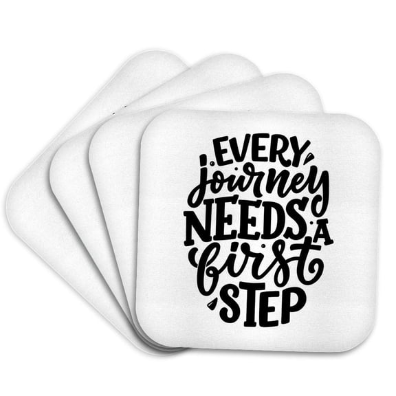 3drose, Every Journey Needs a First Step Mental Health Motivational Quotes, Set of 4 Coasters - Soft