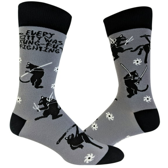 Every Kitty Was Kung-Fu Fighting Socks Funny Cat Mom Novelty Crazy Saying Gift (Multi) - Mens (9-11)