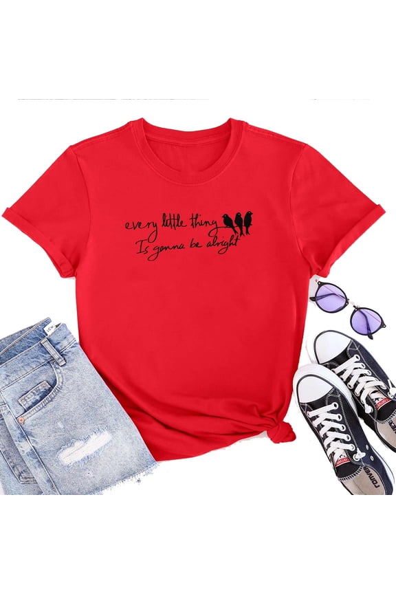 Every Little Thing Gonna Be Alright Women's T-Shirt – Cute Three Little Birds Graphic Tee, Short Sleeve Top