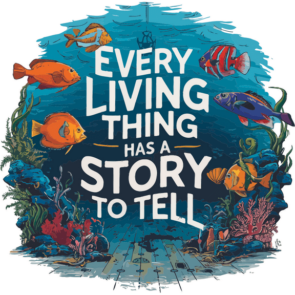 Every Living Thing Has a Story to Tell Quote Positive Life Quotes Saying Fish Ocean Wall Art Sticker Designs Vinyl Stickers For Home House Walls Rooms Windows Bedroom Decoration Size (12x12 inch)
