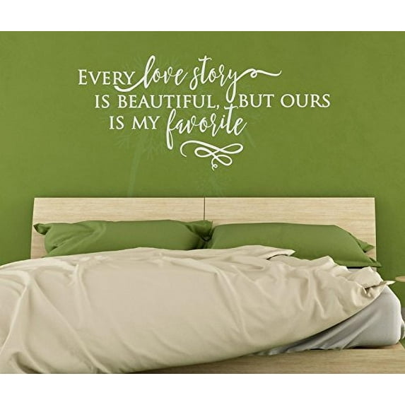 Every Love Story Is Beautiful Bedroom Wall Words Vinyl Decals Sticker Quotes 36x17-Inch Light Gray