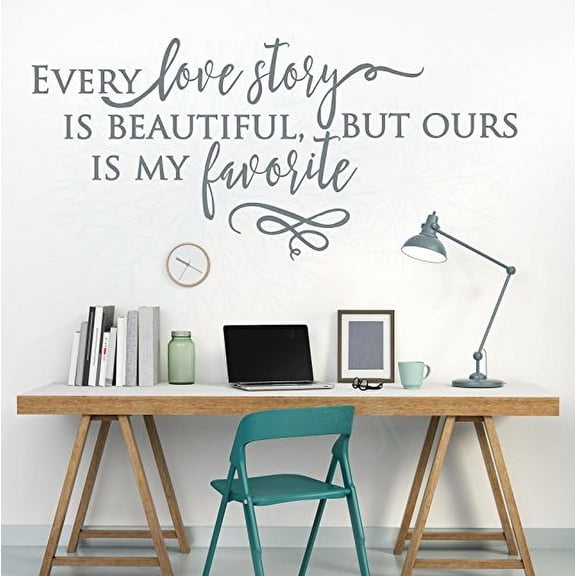 Every Love Story Is Beautiful Bedroom Wall Words Vinyl Decals Sticker Quotes 36x17-Inch Storm Gray