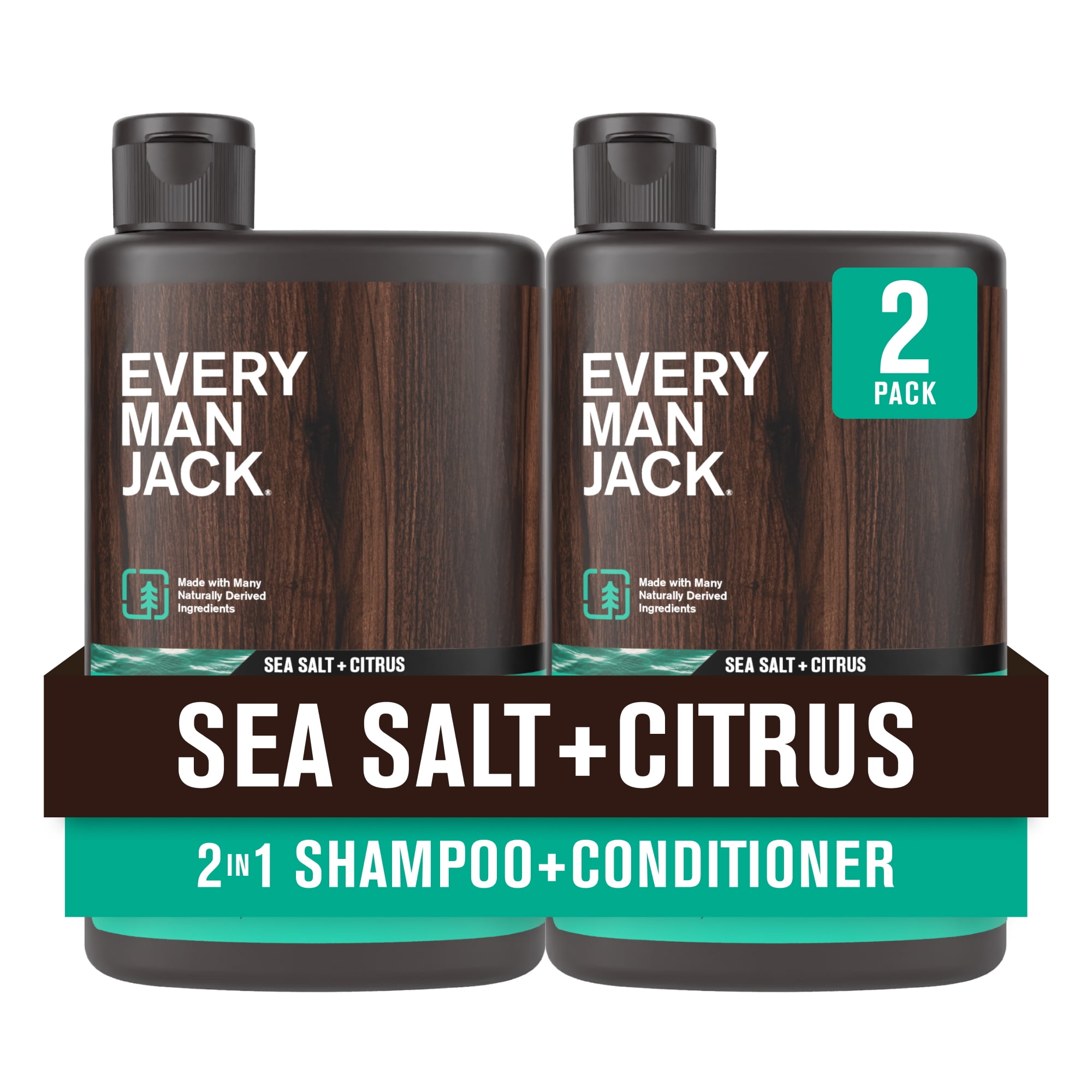 Every Man Jack 2-in-1 Shampoo and Conditioner, Sea Salt, Twin Pack 13.5oz each - For All Hair Types