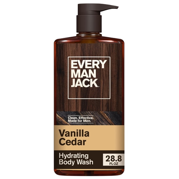 Every Man Jack Vanilla Cedar Hydrating Body Wash for Men, Naturally Derived, 28.8 oz