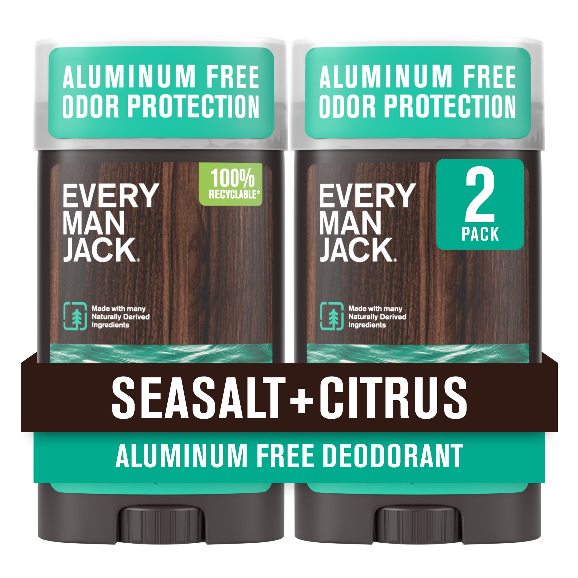 Every Man Jack Aluminum Free Deodorant for Men, Sea Salt, Twin Pack, 3oz each