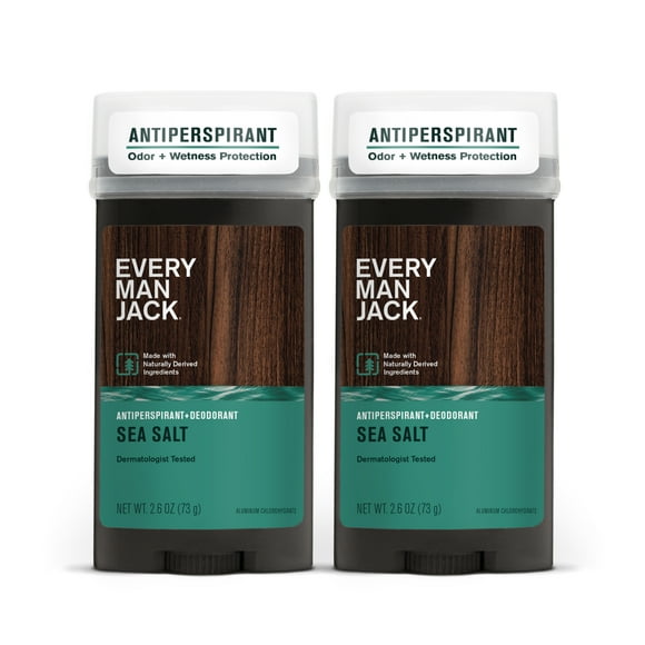 Every Man Jack Antiperspirant Deodorant for Men, Sea Salt, Twin Pack, 2.6oz each