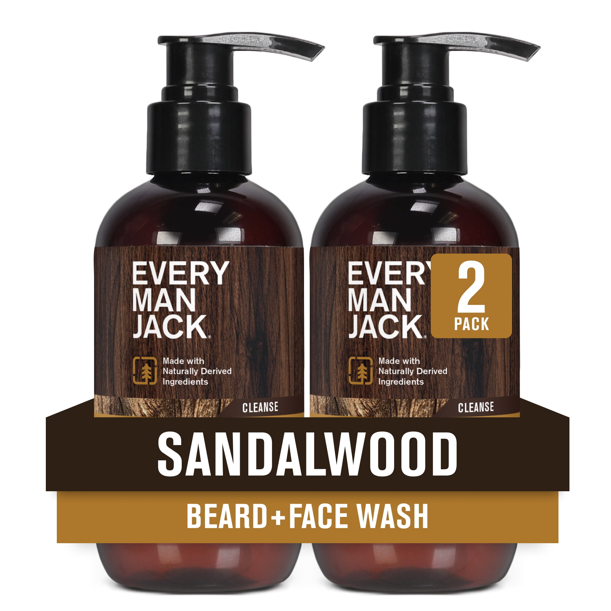 Every Man Jack Beard + Face Wash - Naturally Derived with Aloe and Glycerin - 6.7 oz Twin Pack