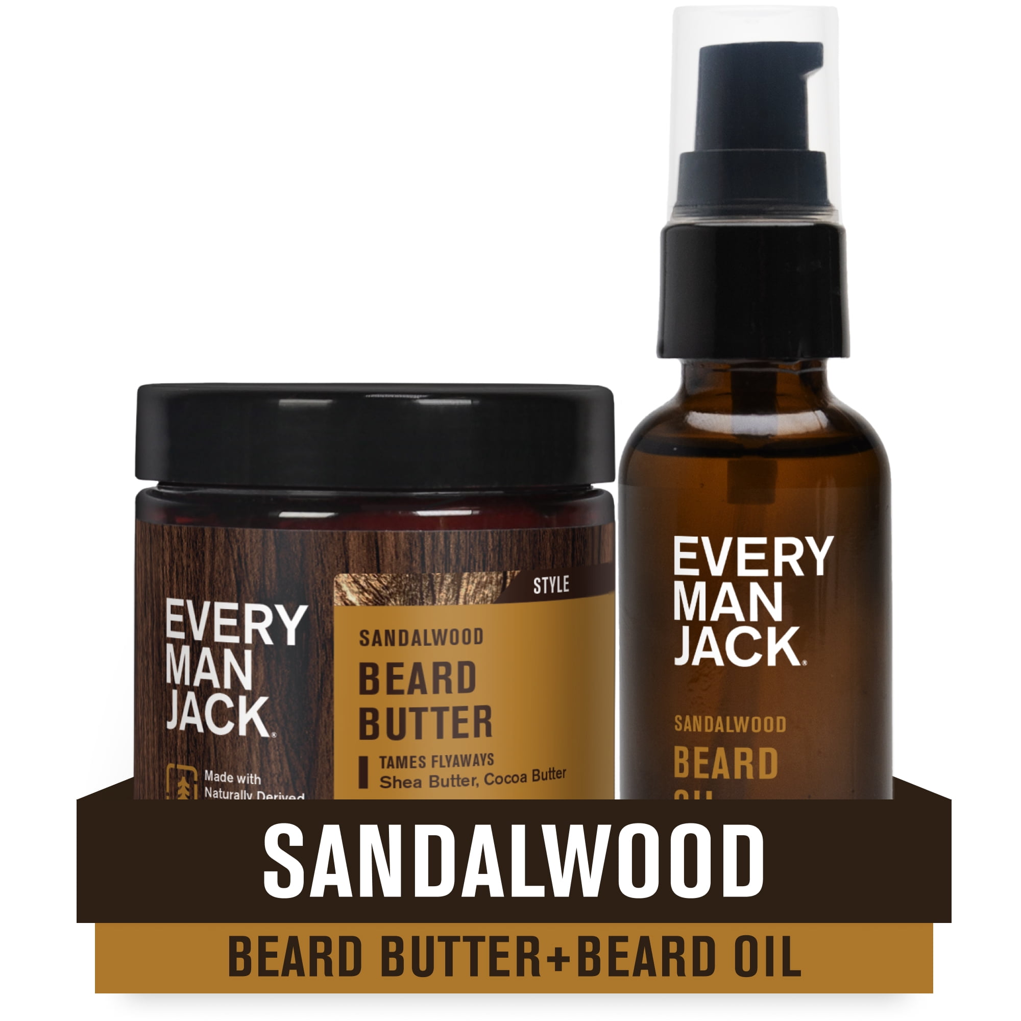 Every Man Jack Beard Oil & Beard Bundle - Sandalwood Fragrance - Rejuvenates, Hydrates & Styles Dry Beards - Naturally Derived with Cocoa Butter and Shea Butter