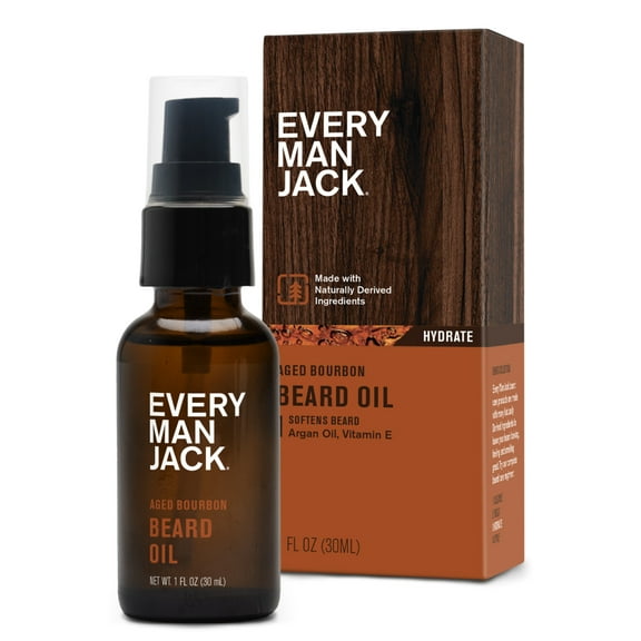 Every Man Jack Men's Beard Oil with Shea Butter and Argan Oil, Aged Bourbon Fragrance, 1 fl oz