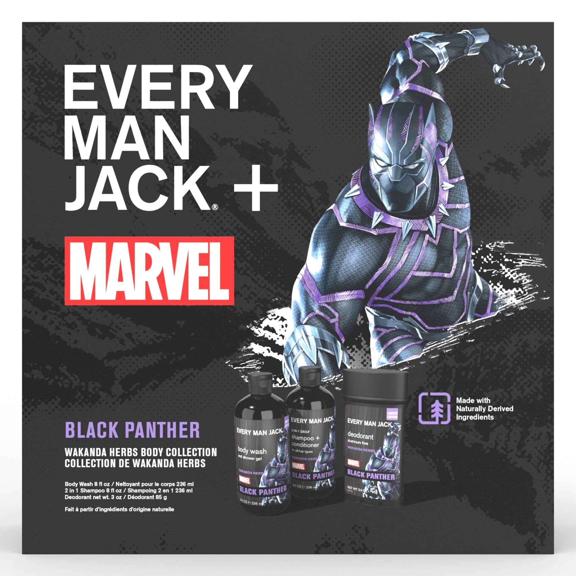 Every Man Jack Black Panther Mens Bath and Body Holiday Gift Set