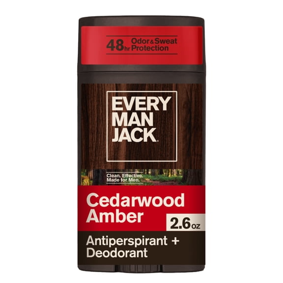 Every Man Jack Mens Cedarwood Amber Antiperspirant Deodorant - Stay Fresh with Antiperspirant Mens Deodorant - Odor Crushing, Long Lasting, Plant-Based, and No Harsh Chemicals - 2.6 oz