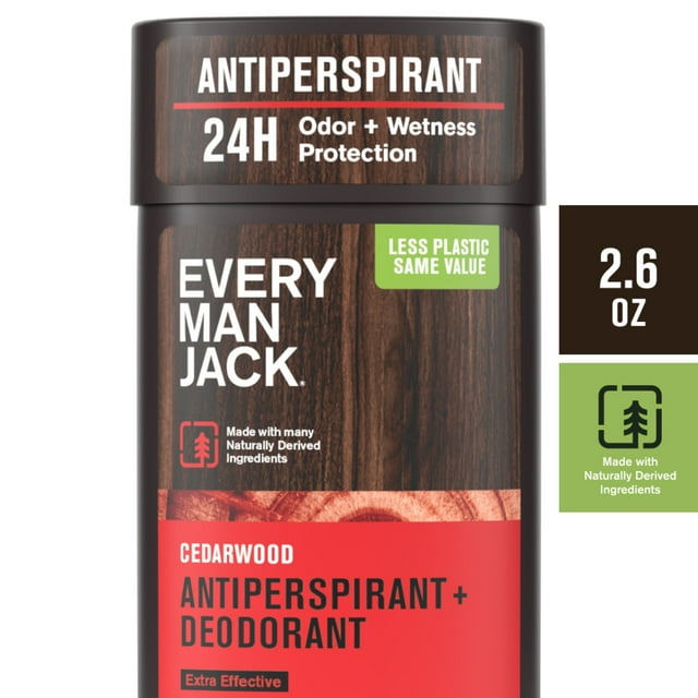 Every Man Jack Cedarwood Mens Antiperspirant Deodorant - Long Lasting Odor & Sweat Protection - 2.6oz ( 2 Pack )